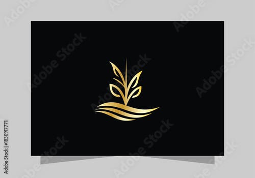 Agriculture and Farming Field , Eco-Friendly Plant luxurious icon, golden Farm Field logo vector design