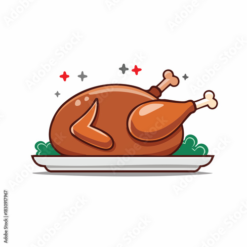 Flat Design Christmas Dinner Turkey Icon