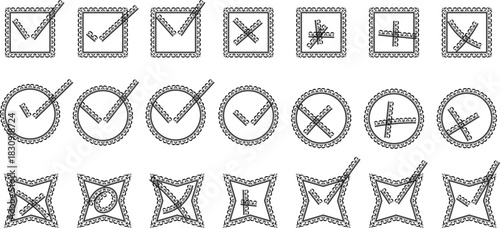 Set of Abstract Rough Sketch Checkmark and X Icons