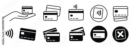 Seamless payment options with modern credit card icons for easy online transactions, featuring contactless payments and secure checkout symbols for financial apps and digital wallets