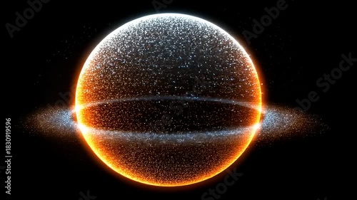 Abstract Particle Sphere Formation with Ring, Modern Visuals and Futuristic Technology