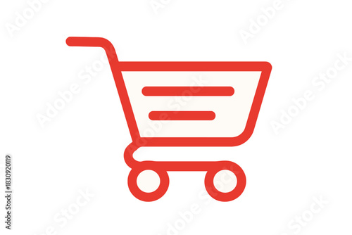 Red shopping cart symbol for online commerce, retail, purchasing, and consumerism