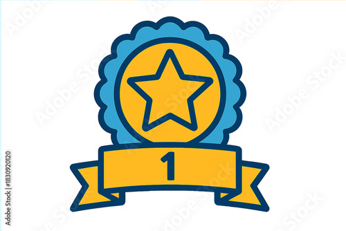 First place award badge featuring a star and the one displayed on a yellow ribbon banner