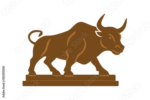 Brown bull statue on pedestal representing financial strength and determination