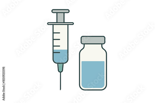 Essential medical tools featuring a filled hypodermic syringe and a small bottle of vaccine fluid