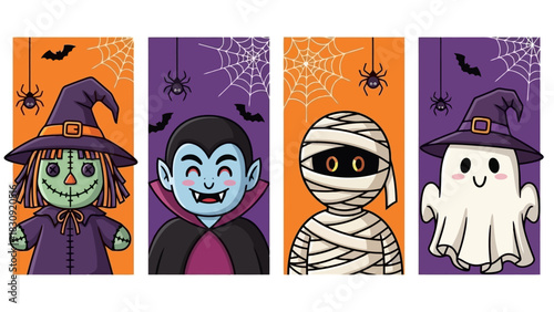 Cute Halloween Characters for Holiday Decorations and Party Invitations