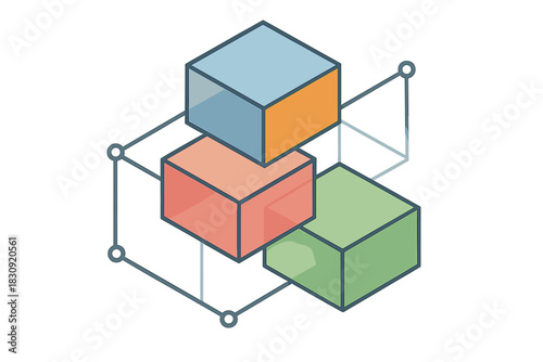 Isometric abstract structure of colorful cubes connected by a decentralized network grid