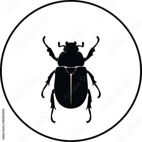 Illustration Scarab beetle insect minimal design inside circle silhouette vector