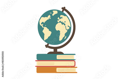 Desktop globe resting on a stack of textbooks symbolizing education and global studies
