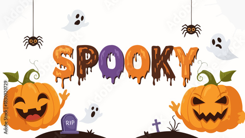 Spooky Halloween Illustration Pumpkins, Ghosts, and Spiders for a Festive Celebration