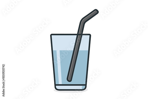 Clear glass tumbler filled with pure water and a dark reusable drinking straw