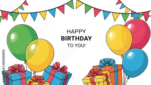 Happy Birthday Celebration Balloons, Presents, and Festive Decorations for a Joyful Occasion!