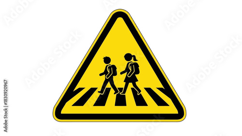 School Zone Ahead Yellow Warning Sign for Pedestrian Crossing with Children Pictogram