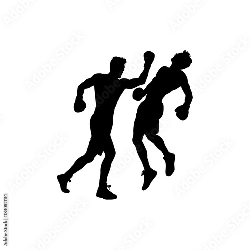 Boxing match silhouette punch knockout illustration of two boxers fighting