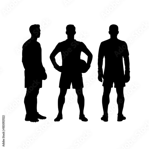 Three soccer players in silhouette teamwork sport and athleticism