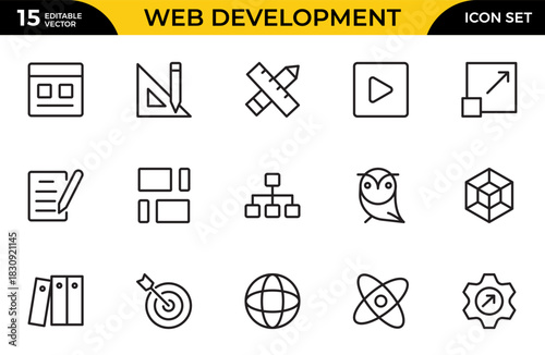 web development line icon set. Included icons as mobile software, app UX prototypin. Thin outline icons pack. Vector illustration