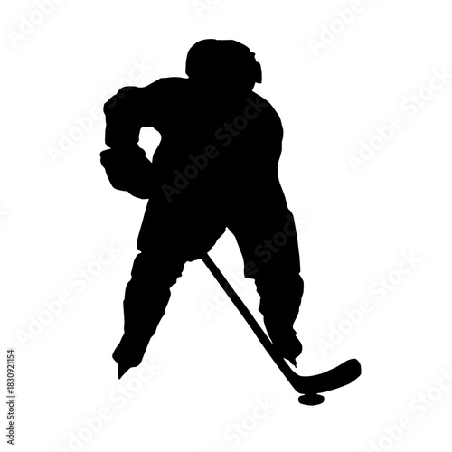 Hockey player silhouette in action sports competition and athleticism on white background