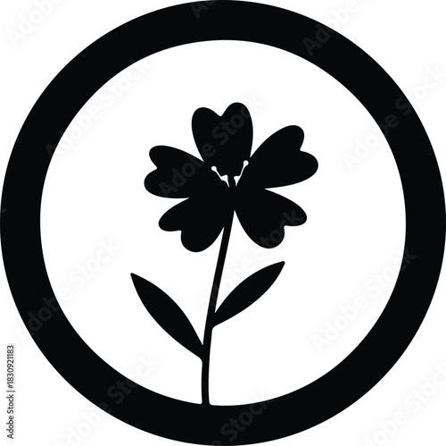 Illustration simple flower inside circle black and white silhouette vector
