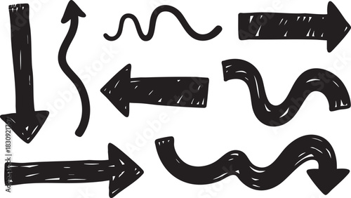 Hand Drawn Arrow Clipart: Black Sketch Arrows, Curved & Bold Arrow Designs