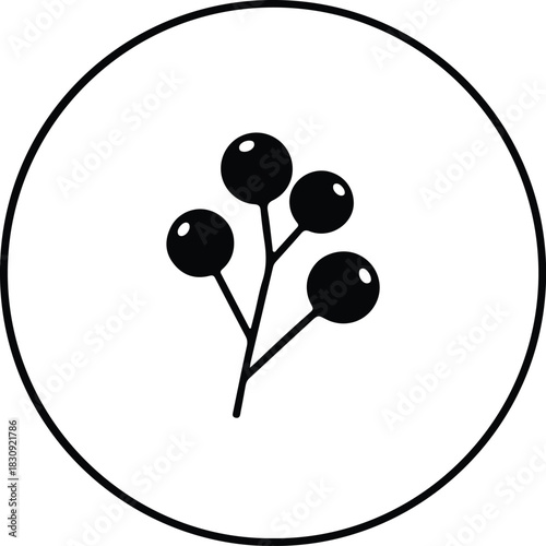 Illustration sprig of berries inside a circle minimal silhouette vector
