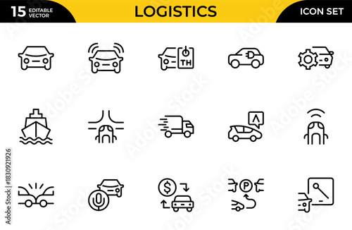 Logistics outline icon set, Duotone and Thin Line style. box, delivery, insurance, ship, rating, cash on delivery. Thin outline icons pack. Vector illustration