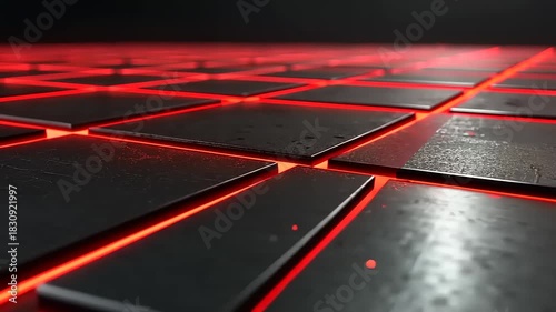 Futuristic grid pattern with vibrant red glowing lines seamless loop animation