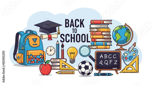 Back to School Banner A Colorful Illustration with Education Elements and Supplies