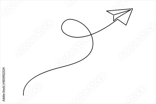 Paper plane continuous one line art drawing of design. single line art air plane travel concept icon vector illustration