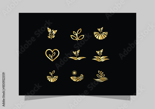 Agriculture and Farming Field Collection , Eco-Friendly Plant luxurious icon set, golden Farm Field logo vector design