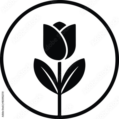 Illustration Tulip flower icon in a circle minimal silhouette vector