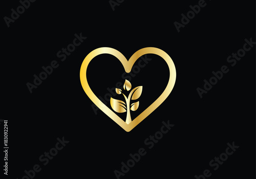 Eco Heart Logo, Leaf Heart Logo, Agriculture and Farming logo vector design