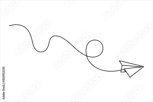 Paper plane continuous one line art drawing of design. single line art air plane travel concept icon vector illustration