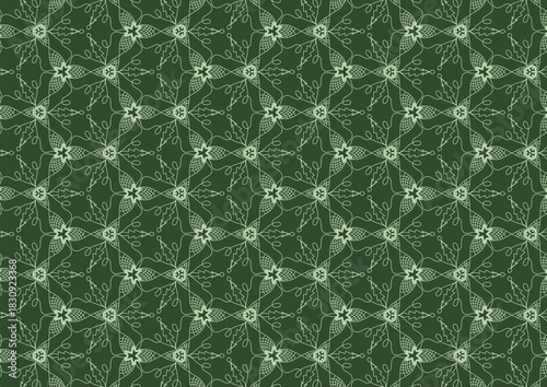 Abstract Floral Geometric Line Green Background Seamless Pattern 