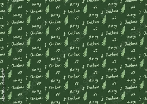 Christmas Pine Tree Green Background Seamless Pattern 