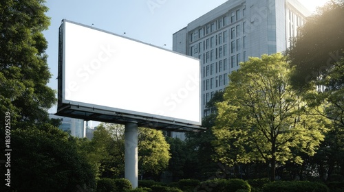 Blank Billboard In Cityscape With Daylight