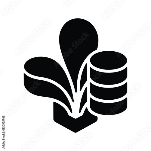 Abstract Agriculture and Finance Icon – Plant Growth With Coins Symbol in Black Silhouette