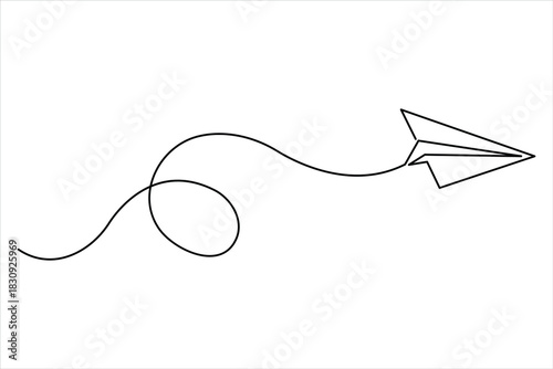 Continuous one line art drawing of paper plane. Air plane linear travel concept icon. paper plane line drawing vector illustration