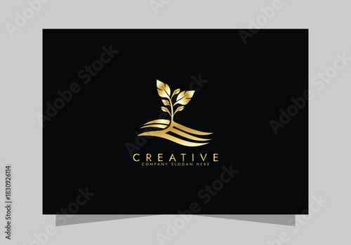 Agriculture and Farming Field , Eco-Friendly Plant luxurious icon, golden Farm Field logo vector design