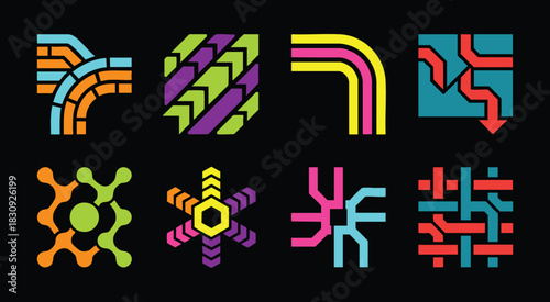 Various abstract linked block tiles multi node arc connectors distributed micro grids