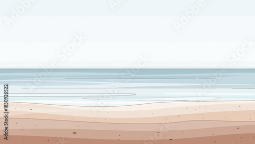 Coastal serenity A minimalist illustration of the ocean meeting the sandy shoreline under a clear sky