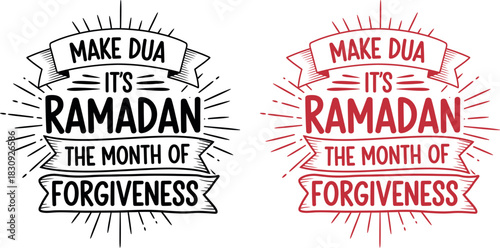 Ramadan kareem typography with forgiveness message in black and red