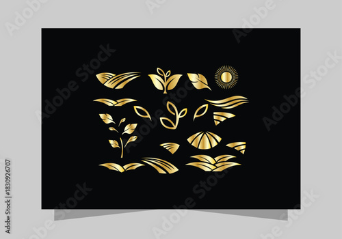 Agriculture and Farming Field Collection , Eco-Friendly Plant luxurious icon set, golden Farm Field logo vector design