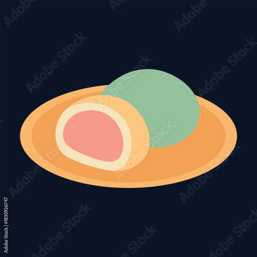 Mochi Dessert Illustration – Japanese Sweet Flat Food Vector