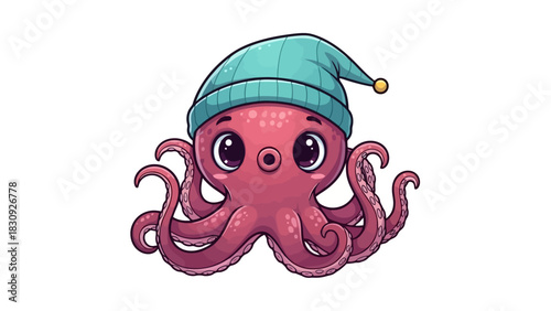 Cute Cartoon Octopus in a Hat Adorable Sea Creature Illustration