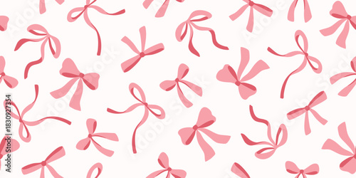 Coquette seamless pattern with pink bows and ribbons
Cute design for fabric, wrapping paper, textile
