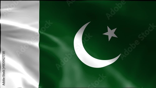 Pakistan flag cloth waving in wind animation isolated on black background