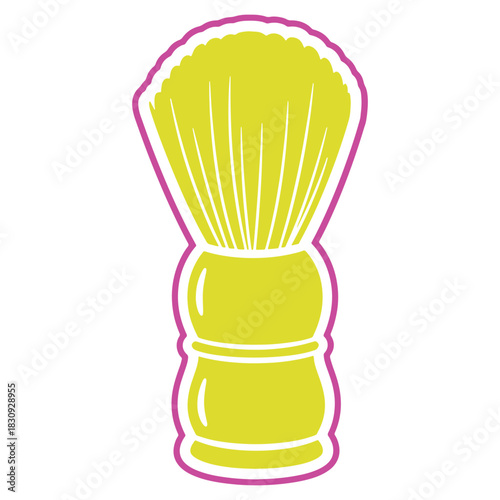Classic Yellow Shaving Brush with Distinct Pink Outline Isolated on White Background A Simple Vector Illustration