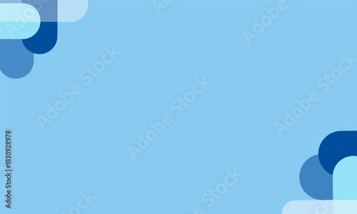 A clean modern blue background featuring soft overlapping rounded shapes placed in the top left and bottom right corners, creating an elegant abstract layout with open space in the center for design