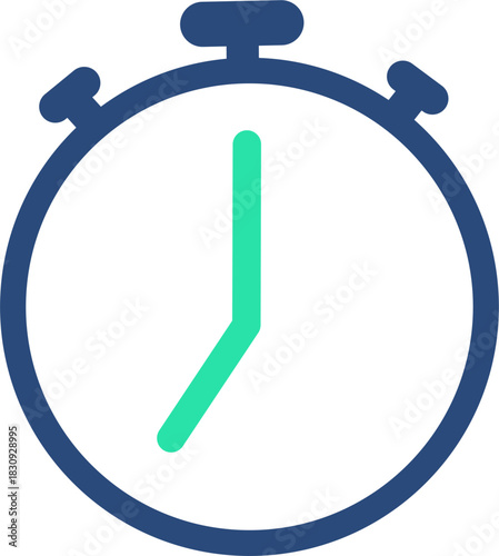 A simple minimalist outline illustration of a clock device in a combination of blue and green tones, representing concepts of time management, appointments, meetings, and reminders 