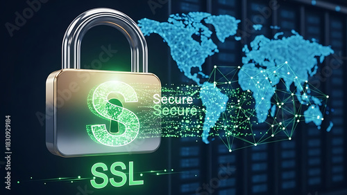 SSL security concept with secure socket layer encryption, data protection, secure connection and website security technology
